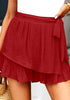 Luscious Red Women's High Waisted Ruffle Skort Elastic Waist Casual Shorts