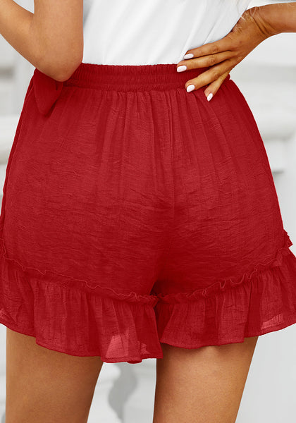 Luscious Red Women's High Waisted Ruffle Skort Elastic Waist Casual Shorts