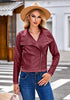 Wine Red Women's Faux Leather Long Sleeve Motorcycle Biker Warm Jacket