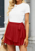 Luscious Red Women's High Waisted Ruffle Skort Elastic Waist Casual Shorts