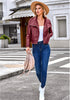 Wine Red Women's Faux Leather Long Sleeve Motorcycle Biker Warm Jacket