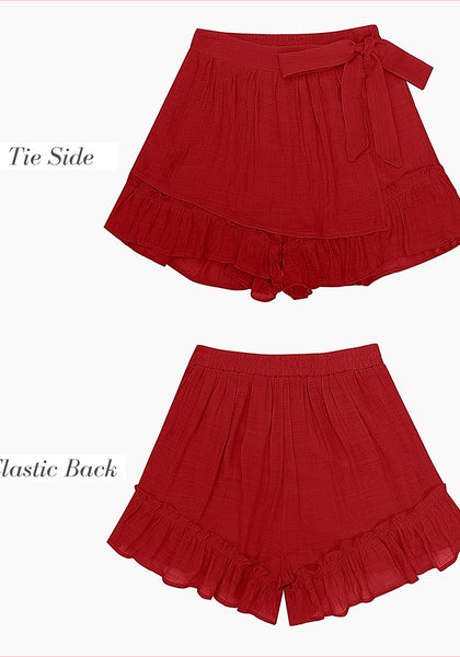 Luscious Red Women's High Waisted Ruffle Skort Elastic Waist Casual Shorts