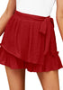 Luscious Red Women's High Waisted Ruffle Skort Elastic Waist Casual Shorts