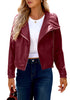 Wine Red Women's Faux Leather Long Sleeve Motorcycle Biker Warm Jacket