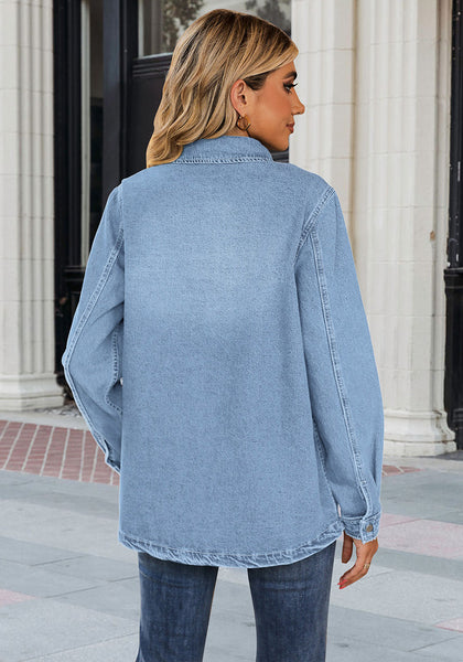Airy Blue Women's Brief Oversized Denim Button Down Long Sleeve  Pocket Jacket