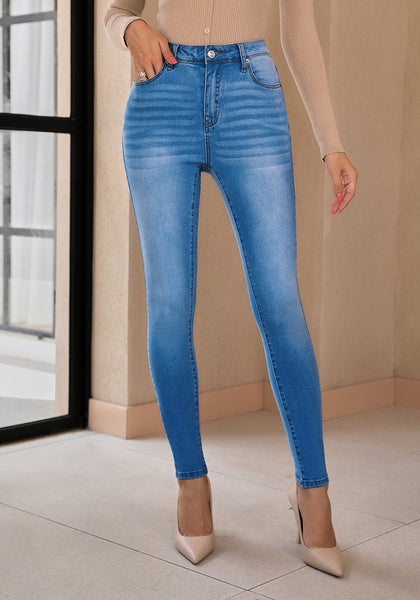 Brilliant Blue Women's Classic Stretch Pants Trouser Skinny High Waist Denim Jean