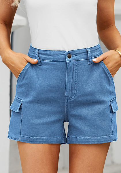 Medium Blue LookbookStore 2023 Cargo Shorts for Women High Waisted Casual Summer Stretchy Chino Shorts Short Cargos Colored Jeans