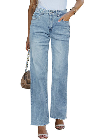 Ice Blue Women's Straight Leg Pull On Denim Pant High Waisted Stretch