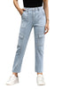 Roadknight Blue Cargo High Waisted Straight Leg Stretchy Distressed Denim Pants for Women