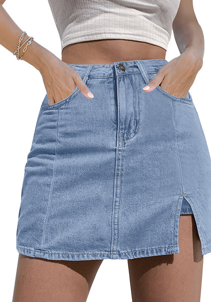 Blue Fog Women's Brief Denim High Waisted Skirt Split Hem Stretch