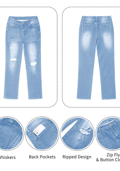 Cool Blue Women's High Waisted Straight Leg Distressed Denim Pants 90s Style