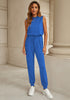 Classic Blue Women's Sleeveless Drawstring Jumpsuit with Stretchy Long Pants Jogger