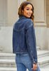 Moon Stone Blue Women's Brief Relaxed Trucker Croped Zip Up Denim Jackets with Pockets