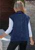 Darkness Blue Women's Casual Oversized Button Down Sleeveless Jean Jacket with Pockets