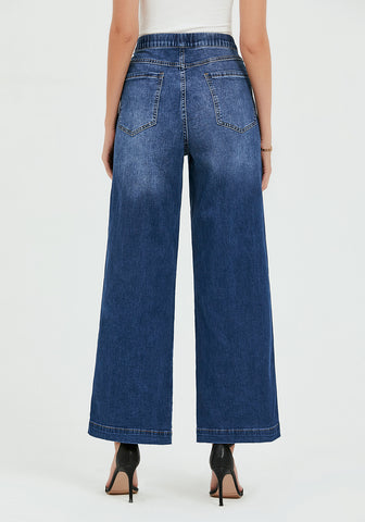 Darkness Blue Women's Stretchy Pull On Jeans High Waisted Denim Pants