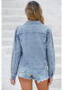 Wishful Blue - Snow Wash Women's Denim Frayed Hem Button Up Distressed Jackets