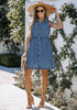 Reef Blue Denim Dress for Women Sleeveless Babydoll Button Down Short Jean Dresses Cute Summer