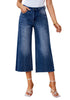 Cobalt Night Blue Women's High Waisted Denim Capri Pants Seamed Front Raw Hem