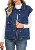 Darkness Blue Women's Casual Oversized Button Down Sleeveless Jean Jacket with Pockets