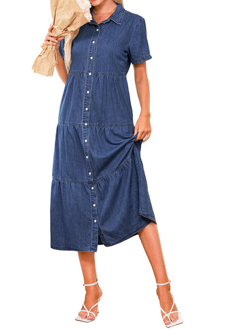Lapis Loft Women's Button Down Casual Babydoll Vacation Denim Long Dresses