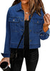 Bright Cobalt Blue Women's Cropped Trucker Utility Denim Stretch Jacket