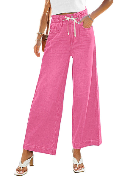 Carnation Pink Women's High Waisted Straight Leg Wide Leg Y2K Jeans Pants