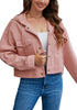 Coral Pink Women's Denim Jackets Vintage Lightweight Cropped Button Down Jacket
