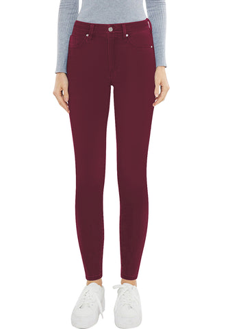 Wine Red Women's Classic Skinny High Waist Stretch Pants Trouser