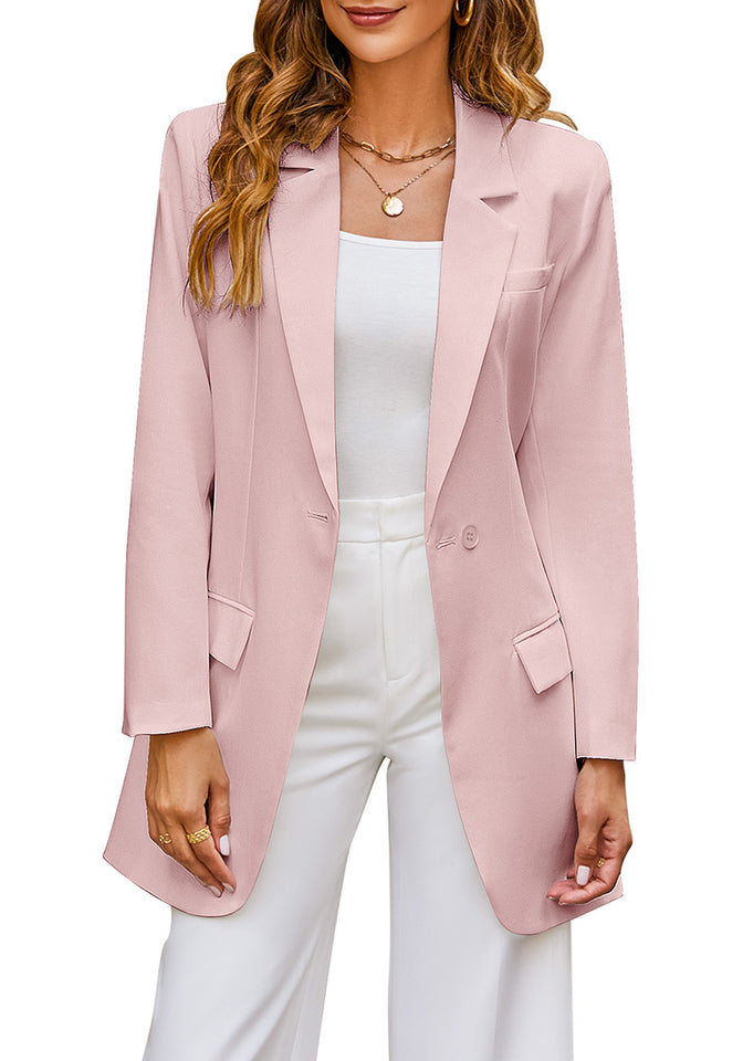 Peach Blush Women's Casual Long Suit Jacket Belted Fashion Office