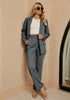 Gray Women's Business Casual 2 Piece Blazer Jacket Straight Leg High Waisted Pants Suits