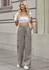 Taupe Gray Women's Brief Elastic Waist Wide Leg Cargo Pants Stretch Loose Pants Y2K