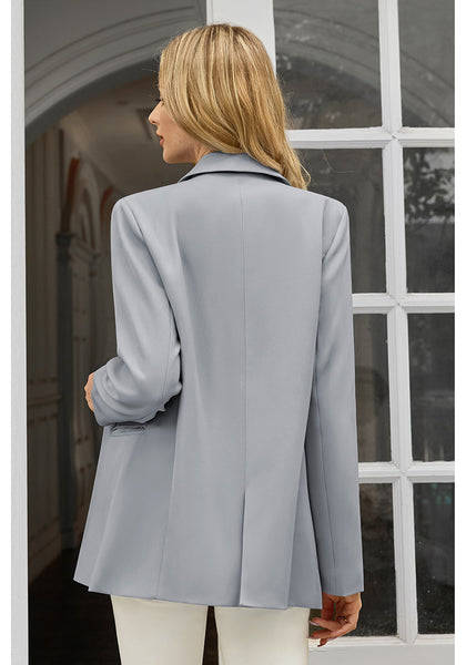 Steel Gray Women's Office Casual Long Sleeve Pocket Blazer Jacket
