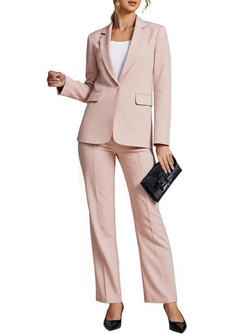 Peach Blush Women's Blazer Set Business Casual Full Fit Blazer Jackets and Straight Pant Suits with Pockets