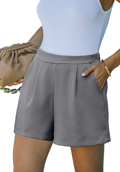 Gray Women's High Waisted Pleated Dress Shorts for Business and Casual Outfits