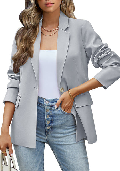 Steel Gray Women's Office Casual Long Sleeve Pocket Blazer Jacket