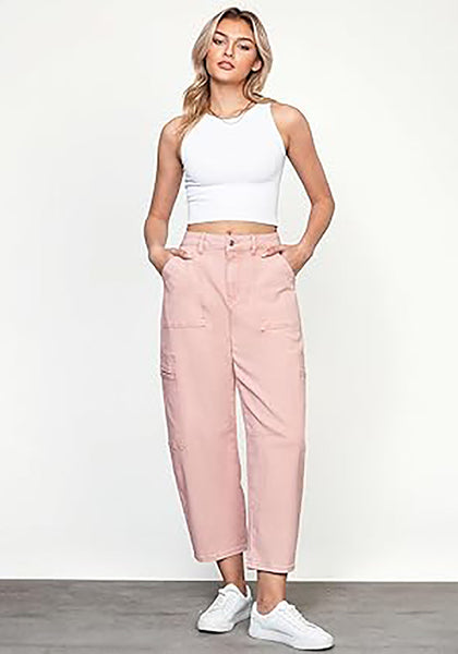 Candy Pink Women's Jeans Denim Relaxed Straight Ankle Length Barrel Cargo Pant