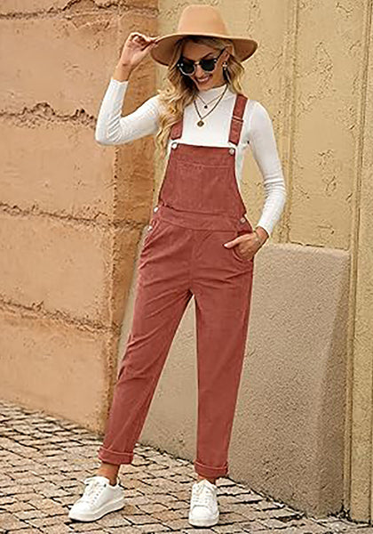 Apricot Brandy Womens Overalls Corduroy Bib Adjustable Straps Fashion Jumpsuit Overall for Women with Pocket