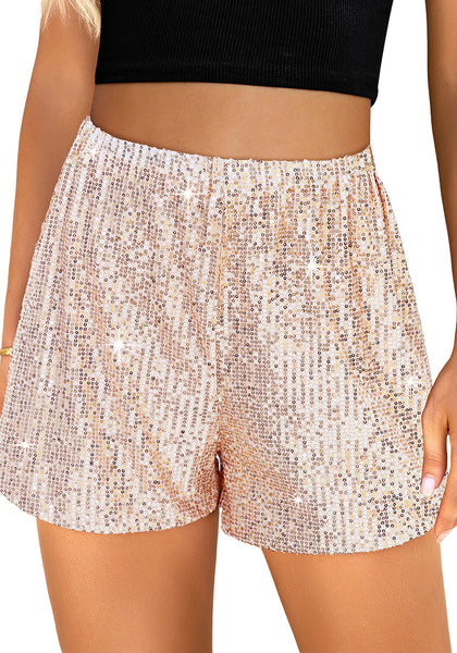 Rose Gold Women's High Waisted Stretchy Glitter Sparkly Short Party Outfits
