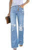 Cool Blue High Waisted Ripped Flare Jeans for Women Distressed Bell Bottom Jeans Wide Leg Pants