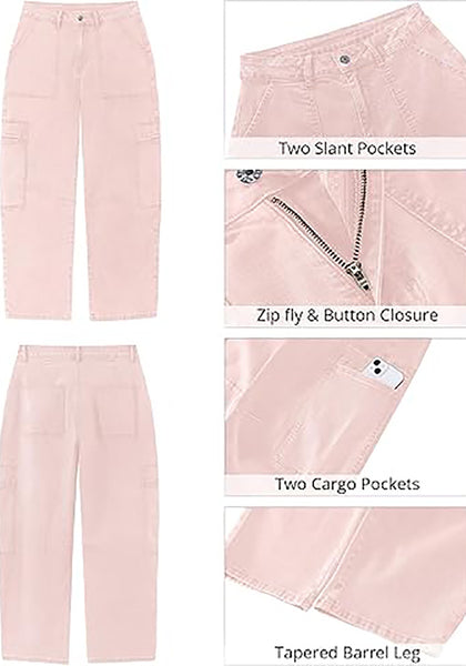 Candy Pink Women's Jeans Denim Relaxed Straight Ankle Length Barrel Cargo Pant