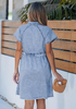LookbookStore  Roadknight Blue Women's Short Sleeve Babydoll Denim Dress – Pleated Raw Hem Distressed Western Style with Pockets
