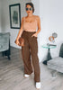 Carob Brown Women's High Waisted Elastic Waist Cargo Pants Stretch Y2K Style