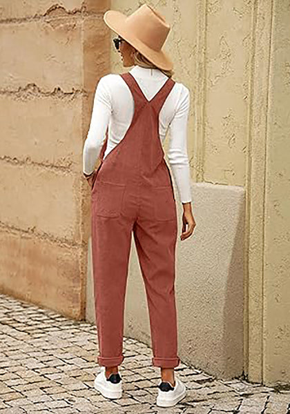 Apricot Brandy Womens Overalls Corduroy Bib Adjustable Straps Fashion Jumpsuit Overall for Women with Pocket