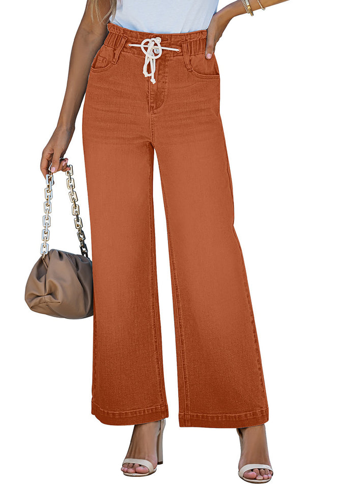 Women's High Waist Zipper Back Wide Leg Pants Orange 