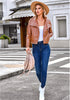 Camel Brown Women's Faux Leather Long Sleeve Motorcycle Biker Warm Jacket