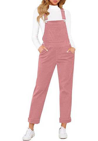 Dusty Rose Womens Overalls Corduroy Bib Adjustable Straps Fashion Jumpsuit Overall for Women with Pocket