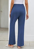 Blue  Women's Casual Elastic Waist Full Length Relaxed Fit Stretch Wide Leg Pants Side Pocket