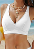 LookbookStore Women's White V Neck Ruched Criss Cross Padded Bikini Top Modest Cute Swim Top for Beach Vacation