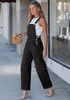 LookbookStore Women's Washed Black Denim Overalls Baggy Barrel Leg Stretchy Bib Jumpsuit Adjustable Straps Casual Fit