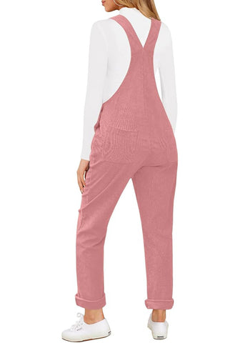 Dusty Rose Womens Overalls Corduroy Bib Adjustable Straps Fashion Jumpsuit Overall for Women with Pocket